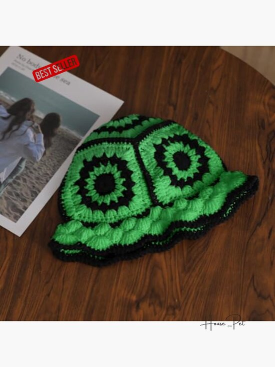 Handmade Crochet Bucket Hat Soft Acrylic Knit Foldable Beach Hat